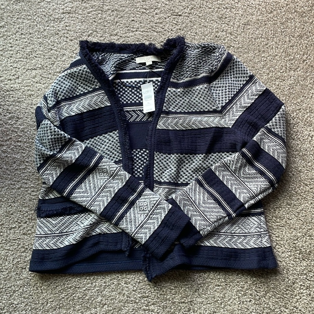 Loft, navy and white sweater jacket